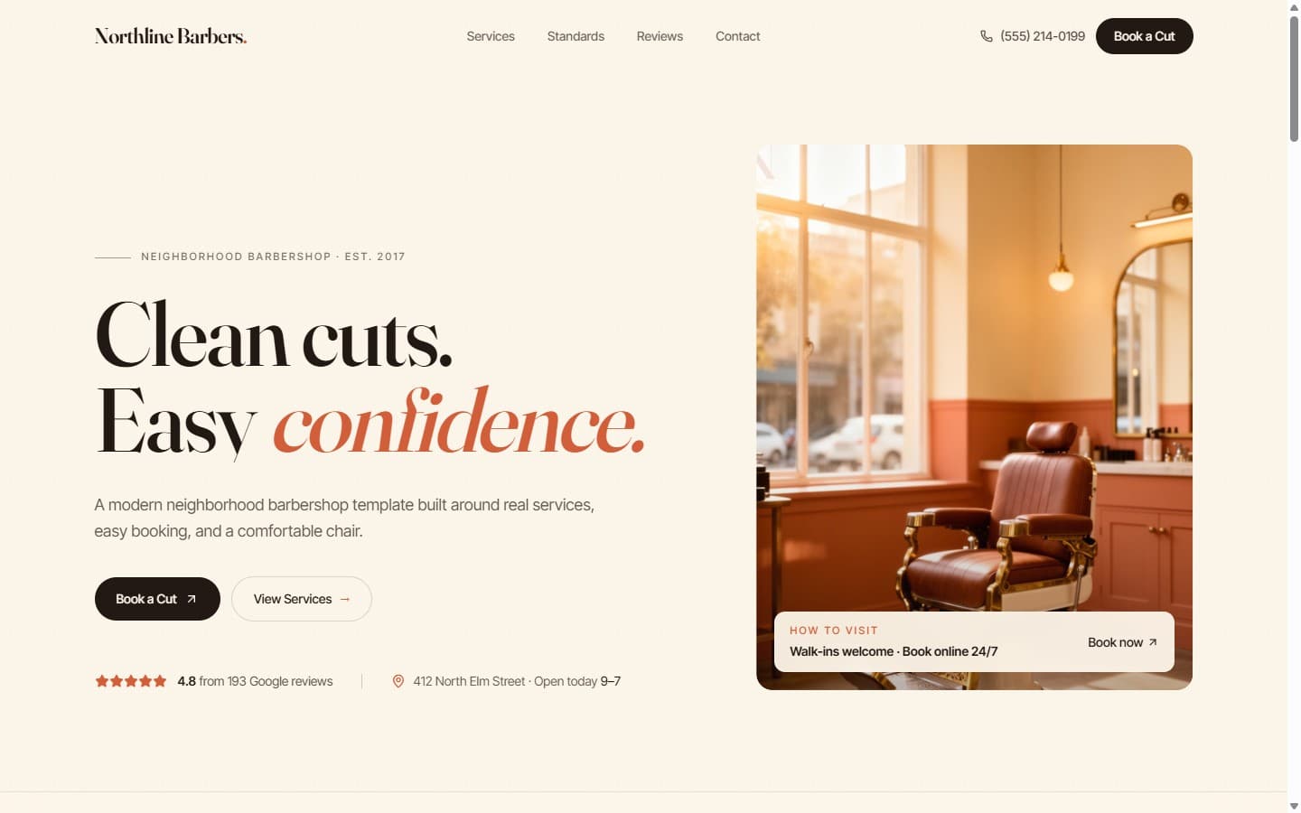Sample neighborhood-business website design by Almora